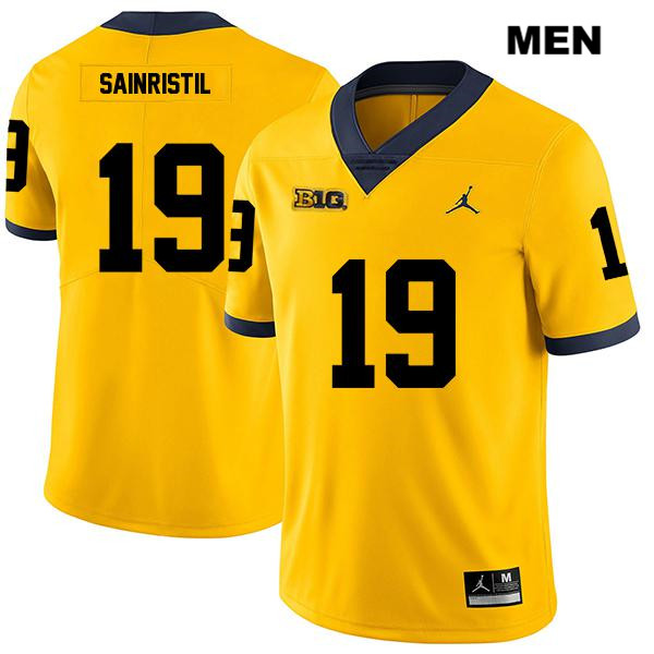 Men's NCAA Michigan Wolverines Mike Sainristil #19 Yellow Jordan Brand Authentic Stitched Legend Football College Jersey YH25P07DA